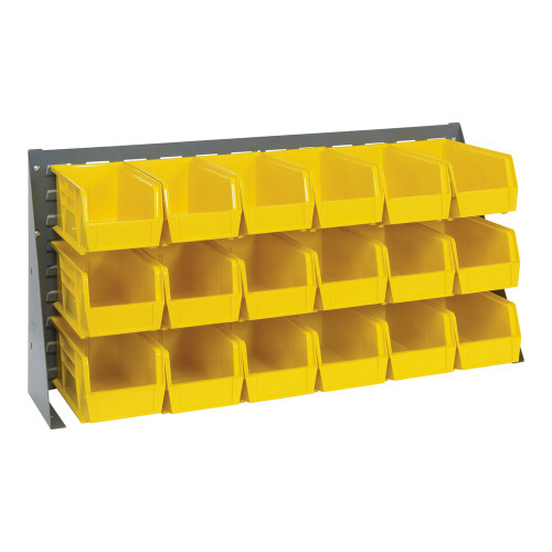 Quantum Storage Systems QBR-3619-230-18YL 36" x 8" x 19" Gray Steel Bench Rack with (18) 10 7/8" x 5 1/2" x 5" Yellow Bins