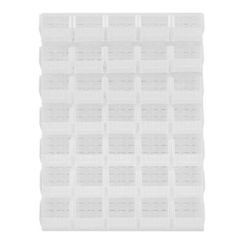 Quantum Storage Systems QLP-4861HC-240-35CL 48" x 61" Oyster White Steel Louvered Panel with (35) 14 3/4" x 8 1/4" x 7" Clear Bins