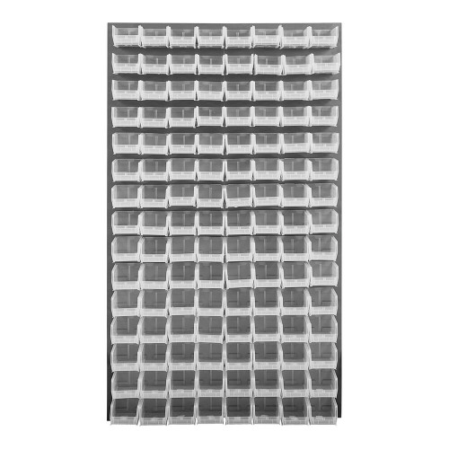 Quantum Storage Systems QLP-3661-220-120CL 36" x 61" Gray Steel Louvered Panel with (120) 7 3/8" x 4 1/8" x 3" Clear Bins