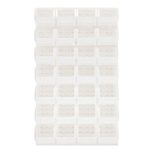 Quantum Storage Systems QLP-3661HC-240-28CL 36" x 61" Oyster White Steel Louvered Panel with (28) 14 3/4" x 8 1/4" x 7" Clear Bins