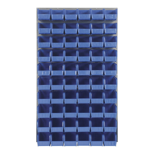Quantum Storage Systems QLP-3661-230-60BL 36" x 61" Gray Steel Louvered Panel with (60) 10 7/8" x 5 1/2" x 5" Blue Bins