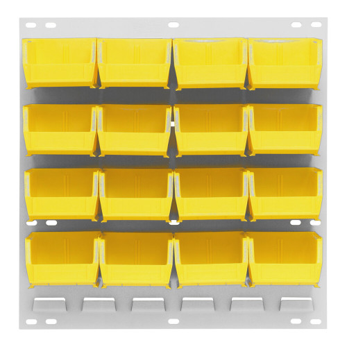 Quantum Storage Systems QLP-1819HC-210-16YL 18" x 19" Oyster White Steel Louvered Panel with (16) 5 3/8" x 4 1/8" x 3" Yellow Bins