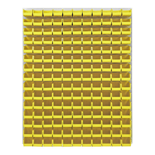 Quantum Storage Systems QLP-4861HC-220-165YL 48" x 61" Oyster White Steel Louvered Panel with (165) 7 3/8" x 4 1/8" x 3" Yellow Bins