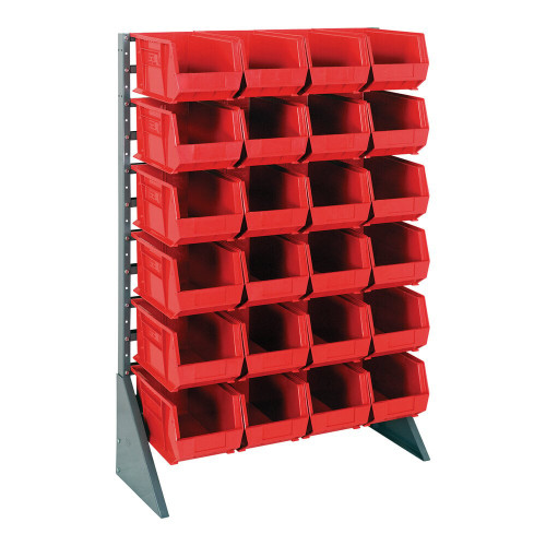 Quantum Storage Systems QRU-12S-240-24RD 36" x 15" x 53" Gray Steel Rail Rack with (24) 14 3/4" x 8 1/4" x 7" Red Bins and (12) Rails