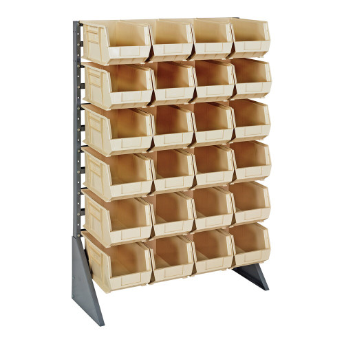 Quantum Storage Systems QRU-12S-240-24IV 36" x 15" x 53" Gray Steel Rail Rack with (24) 14 3/4" x 8 1/4" x 7" Ivory Bins and (12) Rails