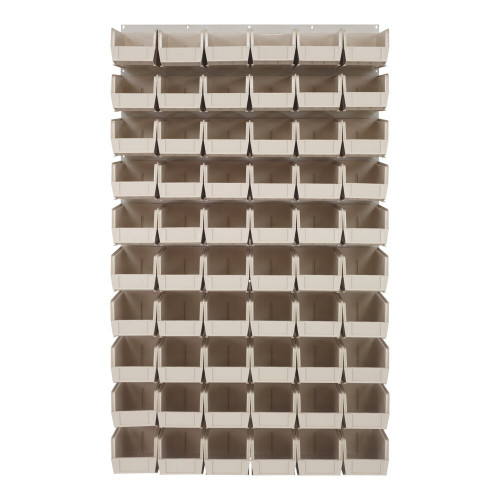 Quantum Storage Systems QLP-3661HC-230-60IV 36" x 61" Oyster White Steel Louvered Panel with (60) 10 7/8" x 5 1/2" x 5" Ivory Bins