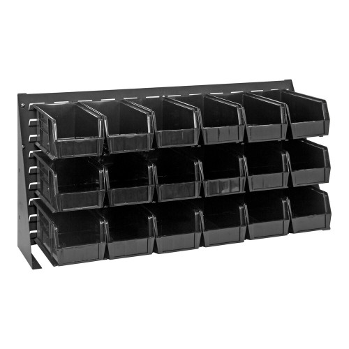 Quantum Storage Systems QBR-3619-230-18BK 36" x 8" x 19" Gray Steel Bench Rack with (18) 10 7/8" x 5 1/2" x 5" Black Bins
