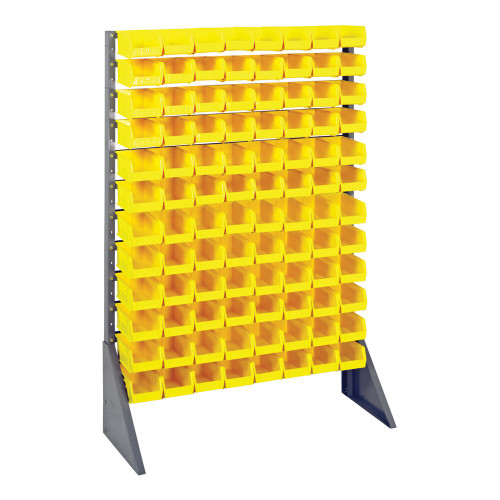 Quantum Storage Systems QRU-12S-220-96YL 36" x 15" x 53" Gray Steel Rail Rack with (96) 7 3/8" x 4 1/8" x 3" Yellow Bins and (12) Rails