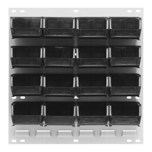 Quantum Storage Systems QLP-1819HC-210-16BK 18" x 19" Oyster White Steel Louvered Panel with (16) 5 3/8" x 4 1/8" x 3" Black Bins