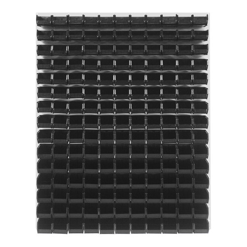 Quantum Storage Systems QLP-4861HC-220-165BK 48" x 61" Oyster White Steel Louvered Panel with (165) 7 3/8" x 4 1/8" x 3" Black Bins