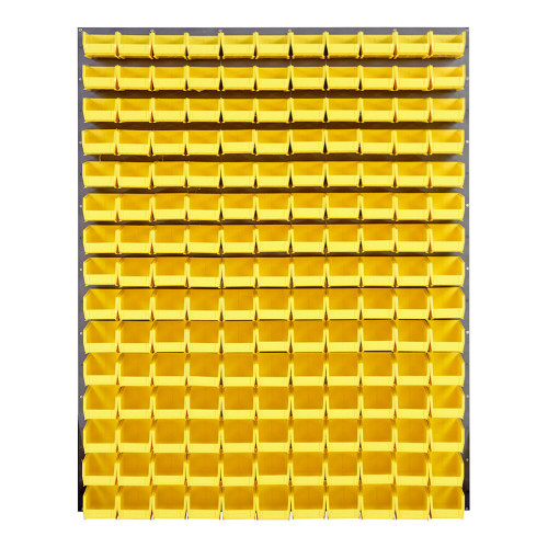Quantum Storage Systems QLP-4861-220-165YL 48" x 61" Gray Steel Louvered Panel with (165) 7 3/8" x 4 1/8" x 3" Yellow Bins