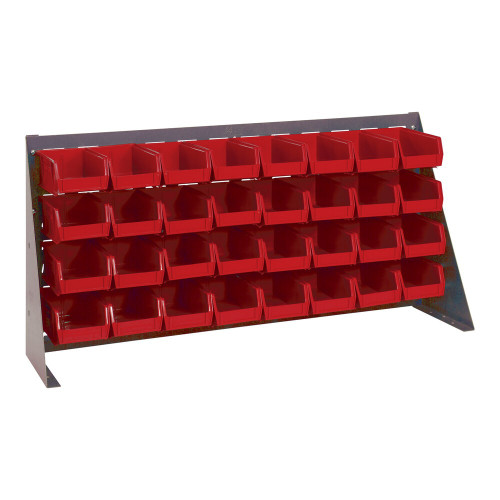 Quantum Storage Systems QBR-3619-220-32RD 36" x 8" x 19" Gray Steel Bench Rack with (32) 7 3/8" x 4 1/8" x 3" Red Bins