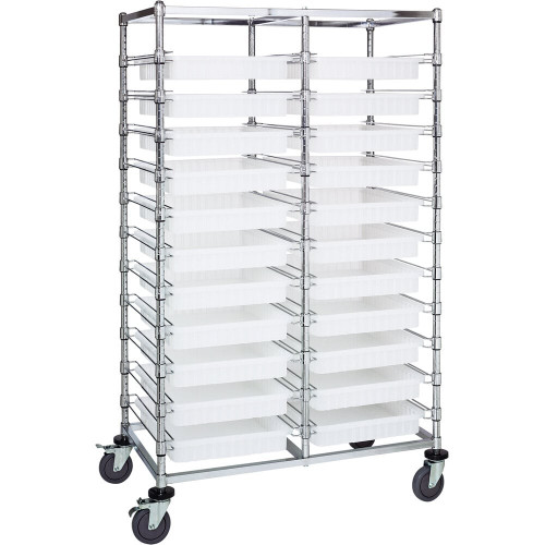 Quantum Storage Systems BC214069M2DCL 24" x 40" x 69" Double Mobile Bin Cart with 22 Clear Divider Bins