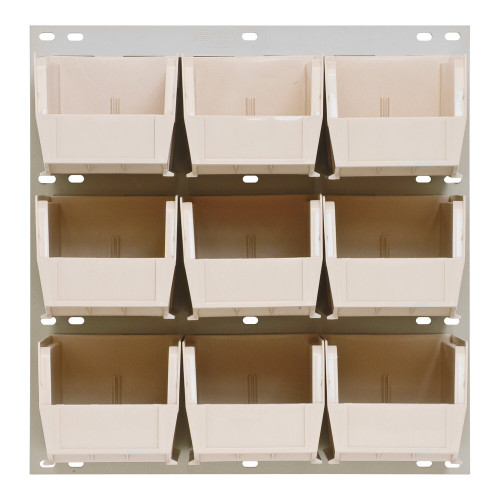 Quantum Storage Systems QLP-1819HC-230-9IV 18" x 19" Oyster White Steel Louvered Panel with (9) 10 7/8" x 5 1/2" x 5" Ivory Bins