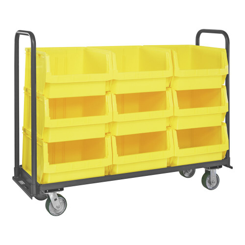 Quantum Storage Systems MTT-1860-543YL Magnum 60" x 18" x 47" Tote Truck with (9) 19 3/4" x 18 3/8" x 11 7/8" Yellow Bins and Casters