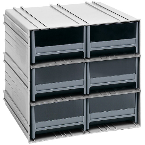 Quantum Storage Systems QIC-64GY 11 3/8" x 11 3/4" x 11" Interlocking Storage Cabinets with 6 Gray Large Drawers with Windows
