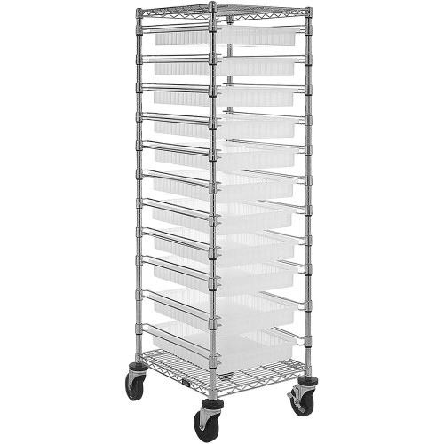 Quantum Storage Systems BC212469M2CL 21" x 24" x 69" Mobile Cart with 11 Clear Divider Bins