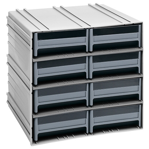 Quantum Storage Systems QIC-83GY 11 3/8" x 11 3/4" x 11" Interlocking Storage Cabinets with 8 Gray Large Drawers with Windows