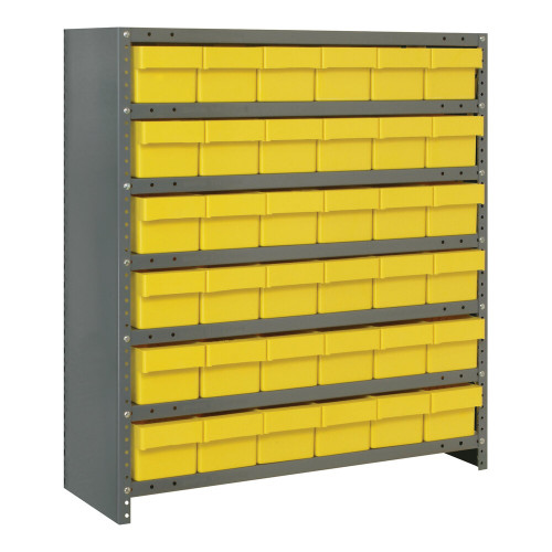 Quantum Storage Systems CL2439-603YL Super Tuff 36" x 24" x 39" Steel Closed 7-Shelf Euro Drawer Shelving System with (36) 23 7/8" x 5 9/16" x 4 5/8" Yellow Bins