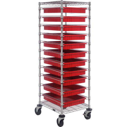 Quantum Storage Systems BC212469M2RD 21" x 24" x 69" Mobile Cart with 11 Red Divider Bins