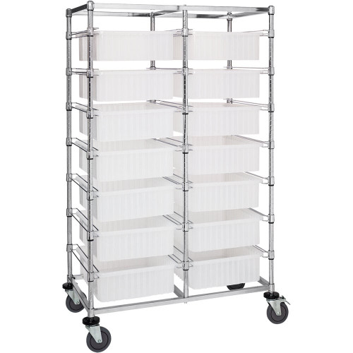 Quantum Storage Systems BC214069M1DCL 24" x 40" x 69" Double Mobile Bin Cart with 14 Clear Divider Bins