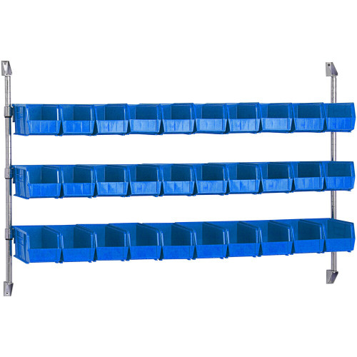 Quantum Storage Systems CAN-34-60BH-230BL 34" x 60" Wall Mount Cantilever with 30 Blue Divider Bins