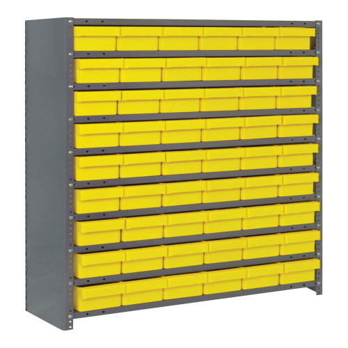 Quantum Storage Systems CL1239-401YL Super Tuff 36" x 12" x 39" Steel Closed 10-Shelf Euro Drawer Shelving System with (54) 11 5/8" x 5 9/16" x 2 1/8" Yellow Bins