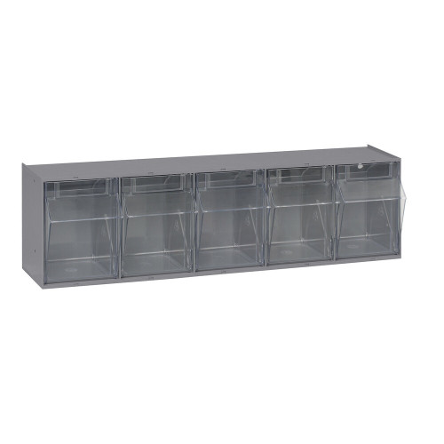 Quantum Storage Systems QTB305GY 5 1/4" x 23 5/8" x 6 1/2" Gray Tip-Out Storage System with (5) Compartment Bins