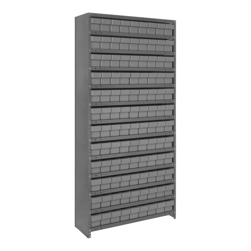 Quantum Storage Systems CL1875-604GY Super Tuff 36" x 18" x 75" Steel Closed 13-Shelf Euro Drawer Shelving System with (108) 17 7/8" x 3 3/4" x 4 5/8" Gray Bins
