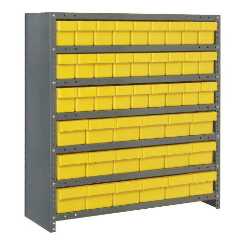 Quantum Storage Systems CL1839-624YL Super Tuff 36" x 18" x 39" Steel Closed 7-Shelf Euro Drawer Shelving System with (27) 17 5/8" x 3 3/4" x 4 5/8" and (18) 17 7/8" x 5 9/16" x 4 5/8" Yellow Bins