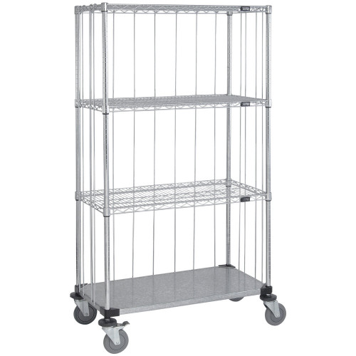 Quantum Storage Systems M1860CG46RE 18" x 60" x 69" Mobile Enclosure Cart with 3 Wire Shelves and 1 Steel Shelf