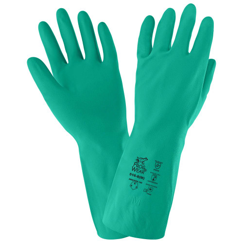 Global Glove 516 FrogWear Unsupported, Chlorinated, 13-Inch, 16-Mil, Sea Green Nitrile Gloves with a Bisque Grip Finish