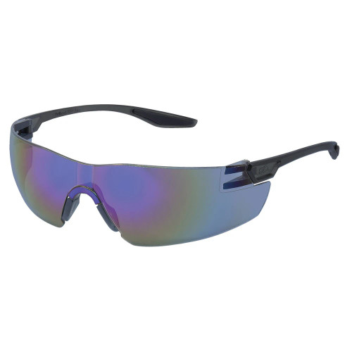 Global Glove BH2819 Discus Blue Mirror Lens, Frosted Black Frame Safety Glasses