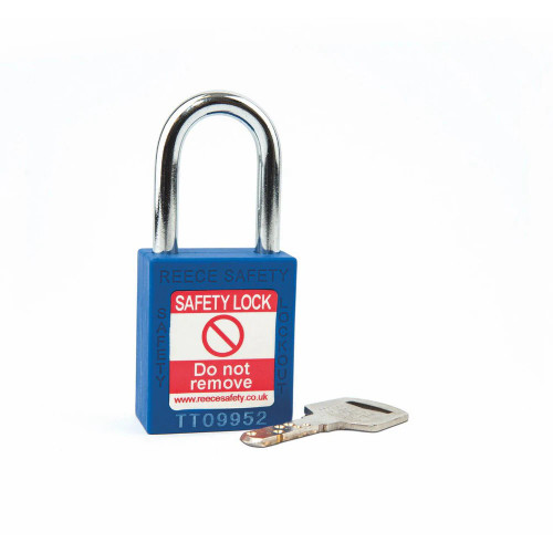 Reece Safety TT38BLU BLUE Steel Shackle safety padlock keyed differently