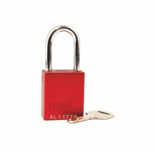 Reece Safety AL38REDK Aluminium bodied safety padlock with steel shackle-red-Keyed Alike