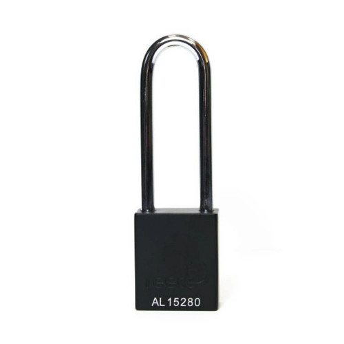 Reece Safety AL38BLKKLONG Aluminium bodied safety padlock with steel shackle-black-Keyed Alike