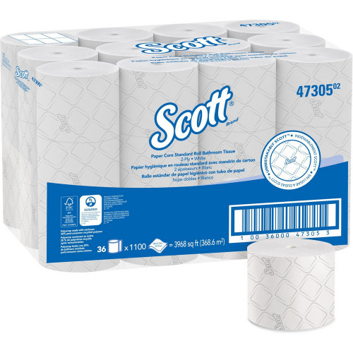 Scott® Pro™ 47305 High-Capacity Small Core Toilet Paper, 2-Ply White Bath Tissue, Elevated Design | 1,100 Sheets, 36 Rolls/Case