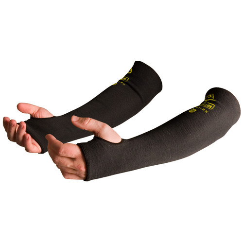 Black Stallion KS-18T-BK Black A4 Cut-Resistant Para-Aramid Knit Sleeves with Thumb Slot, 18" Length