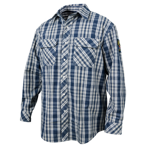 Black Stallion WF2110-PB 7 oz. AR/FR Cotton Work Shirt with Pearl Snaps, Blue Plaid