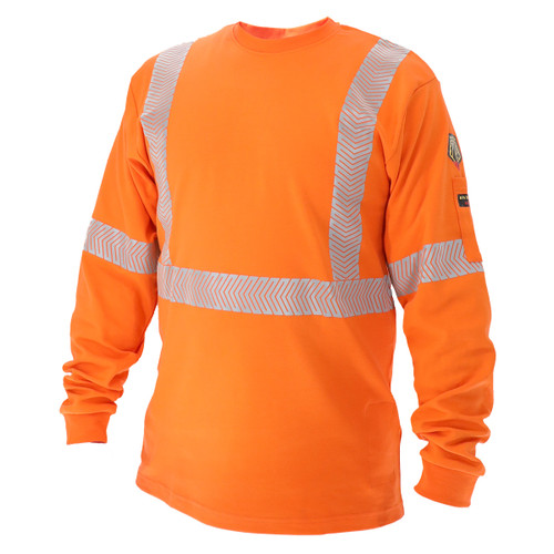 Black Stallion TF2511-OR 7 oz. AR/FR Cotton Knit Long Sleeve T-Shirt, Orange with Reflective Tape