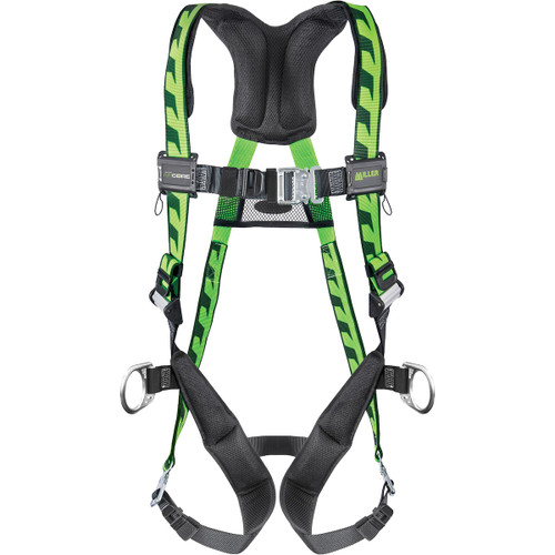 Miller AC-QC-D Premium Breathable Full-Body Harness with Steel Hardware, 5 Points of Adjustment, Back/Side D-Ring and Quick-Connect Chest & Leg Buckles, Green