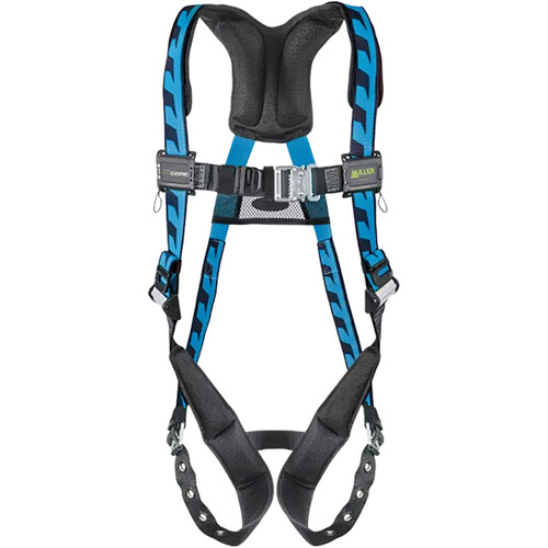 Miller AC-TB Premium Breathable Full-Body Harness with Steel Hardware, 5 Points of Adjustment, Back D-Ring and Quick-Connect Chest Buckle & Tongue Leg Buckles, Blue