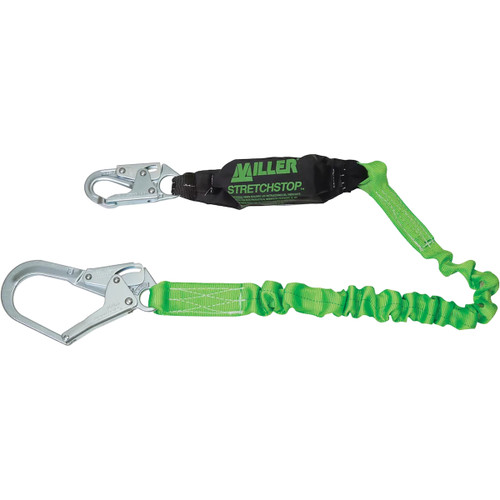 Miller 913RSS-Z7 Single Leg Stretchable Shock-Absorbing Web Lanyard with Locking Snap Hook and Locking Rebar Hook