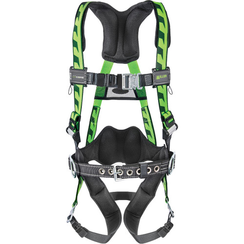 Miller AC-QC-BDP Premium Breathable Full-Body Harness with Steel Hardware, 5 Points of Adjustment, Back/Side D-Rings, Quick-Connect Chest & Leg Buckles and Lumbar Pad, Green