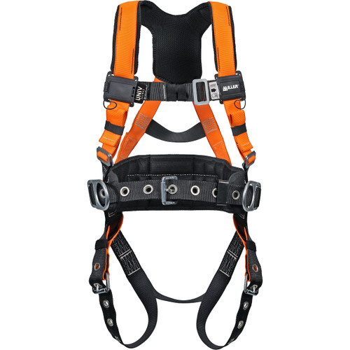 Miller T4777 Contractor Full-Body Harness with Hi?Viz Webbing, PFL/SRL Connector, Upgraded Lumbar Pad with Back and Side D?Rings with Tongue Leg Buckles