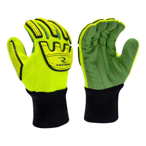 Radians RWG132 Hi-Vis Cotton Corded Palm Knit Wrist A2 Cut Glove with TPR Impact Protection