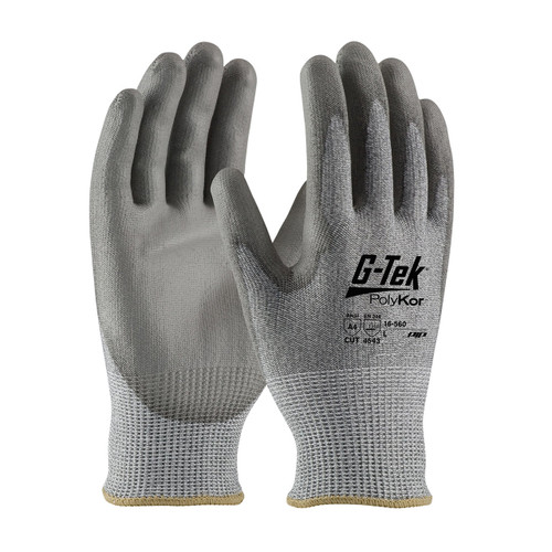 PIP 16-560 G-TEK Polykor Seamless Knit Polykor Blended Glove With Polyurethane Coated Smooth Grip On Palm & Fingers, Cut Resistant Glove, A4