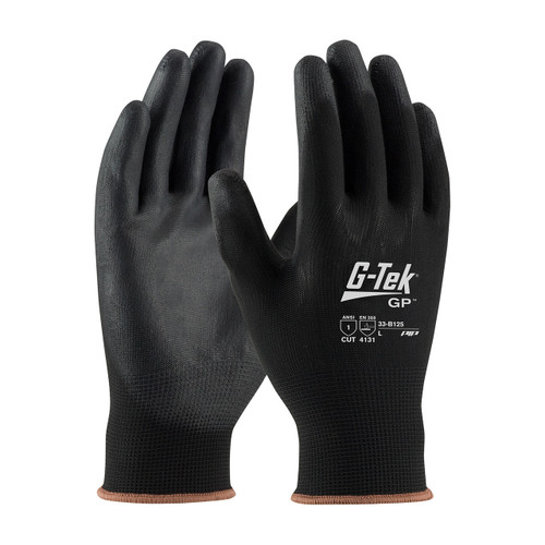 PIP 33-B125 G-TEK GP Black Seamless Knit Nylon Blend Glove with Polyurethane Coated Flat Grip on Palm & Fingers - Touchscreen