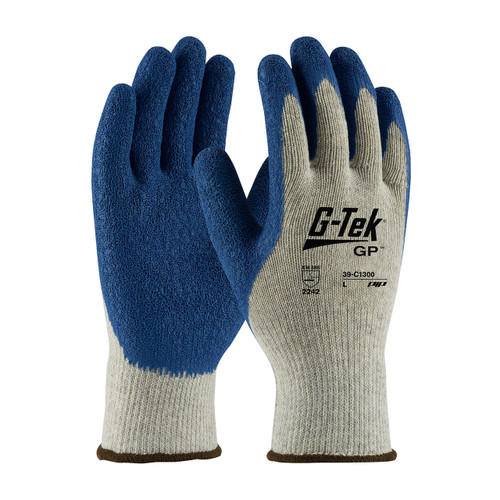 PIP 39-C1300 G-Tek GP Seamless Knit Cotton / Polyester Glove with Latex Coated Crinkle Grip on Palm & Fingers - Premium Grade