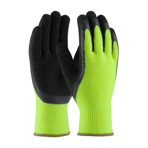 PIP 41-1420 Hi-Vis Seamless Knit Acrylic Terry Glove with Latex Coated Crinkle Grip on Palm & Fingers